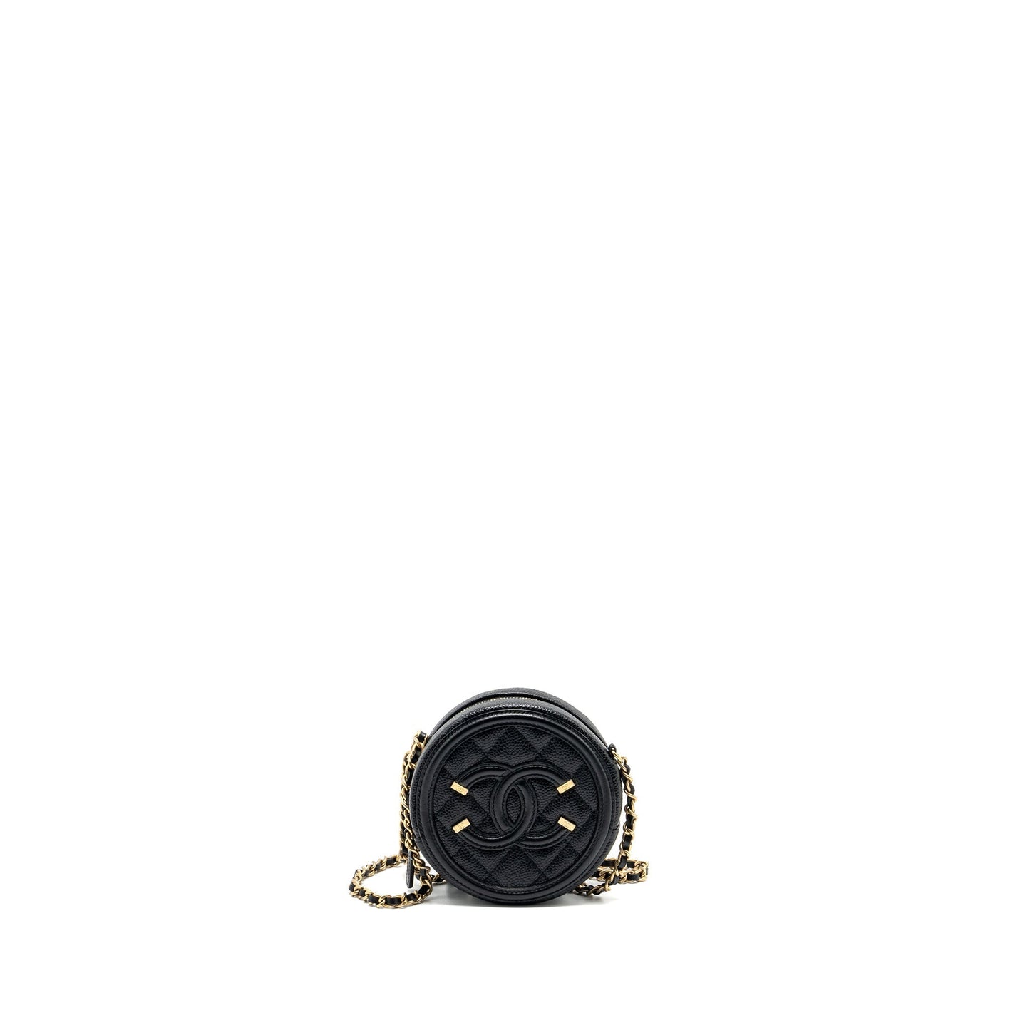 Chanel CC Filigree Quilted Round Caviar GHW Black Crossbody Bag