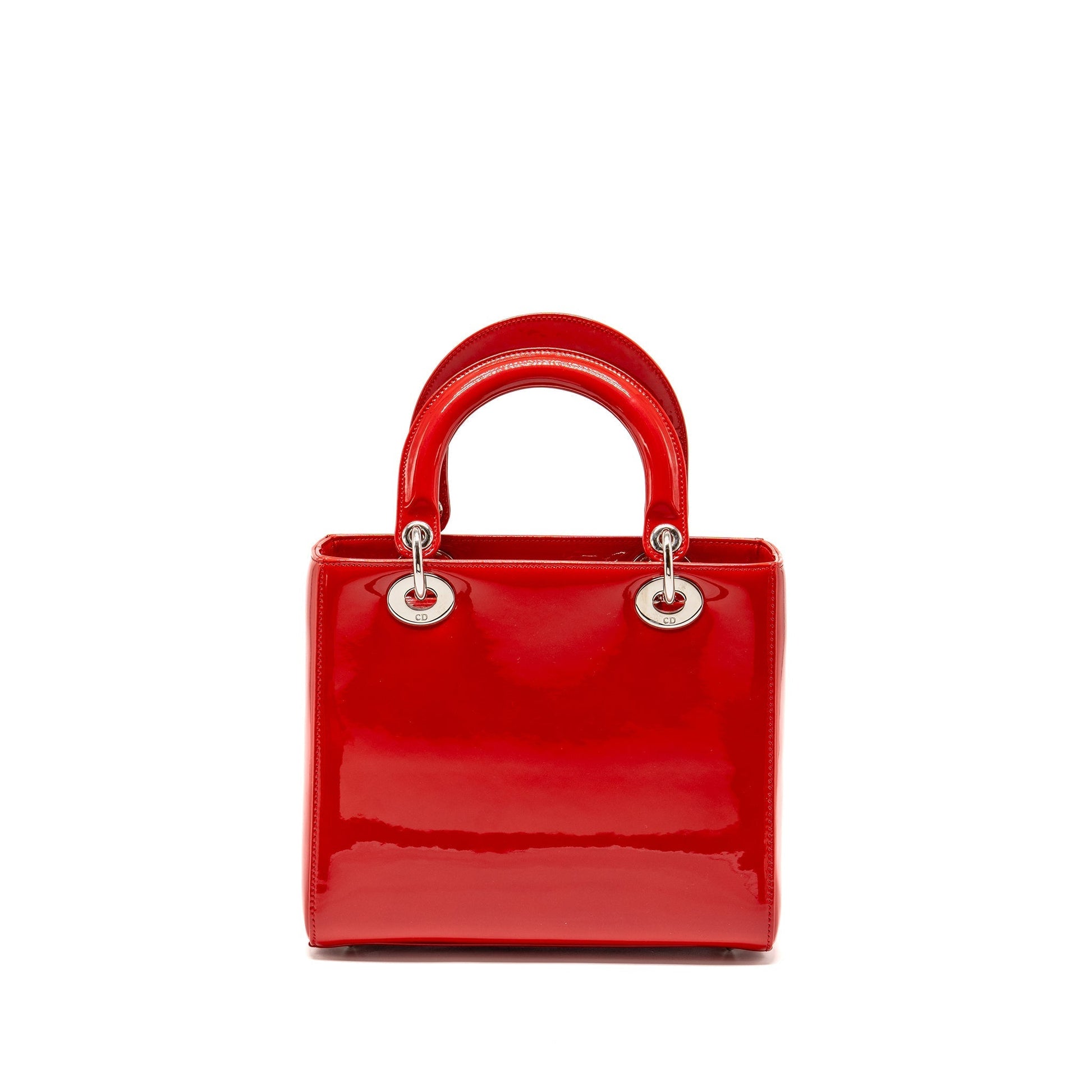 Dior Lady Patent Handbag Red Medium Travel Bag