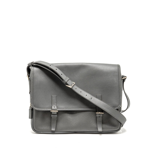 Prada Messanger Purse Caviar Grey Handbag Flap Travel Bag