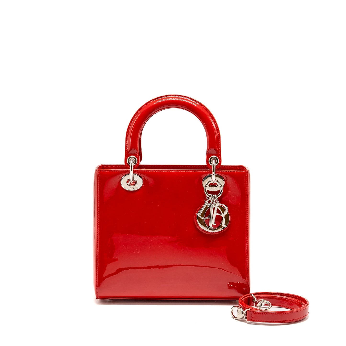 Dior Lady Patent Handbag Red Medium Travel Bag
