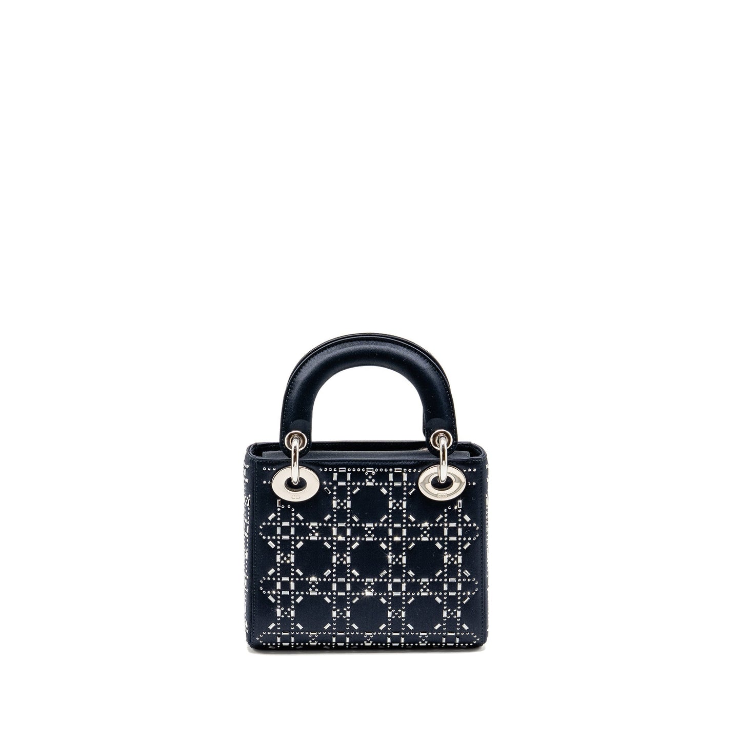 Dior Lady Crystal Dark Handbag Satin Blue Travel Bag