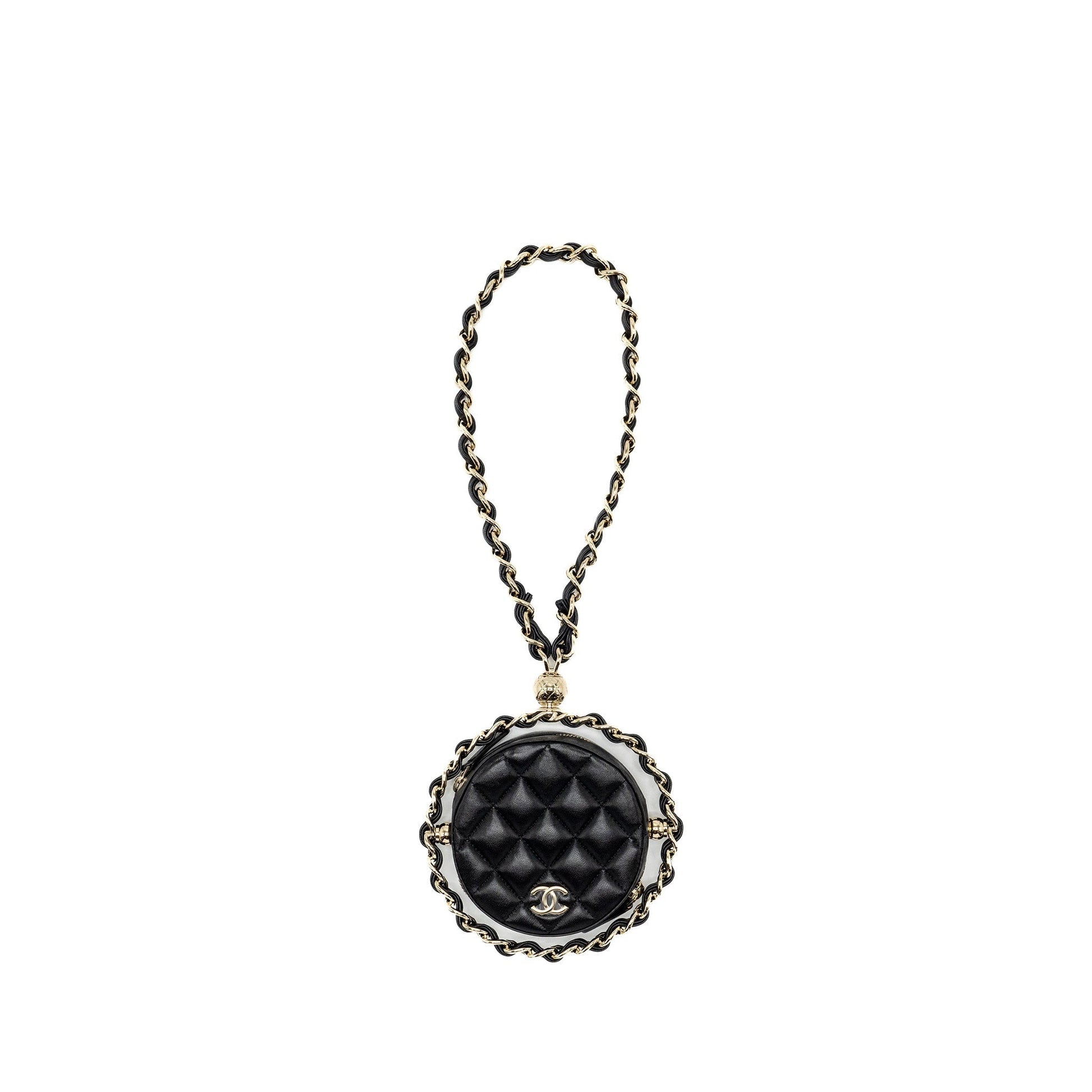 Chanel 22C Round Lambskin GHW Black Clutch Bag