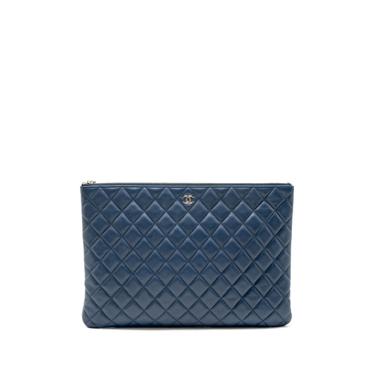 Chanel Classic Quilted Lambskin Navy SHW Clutch Bag