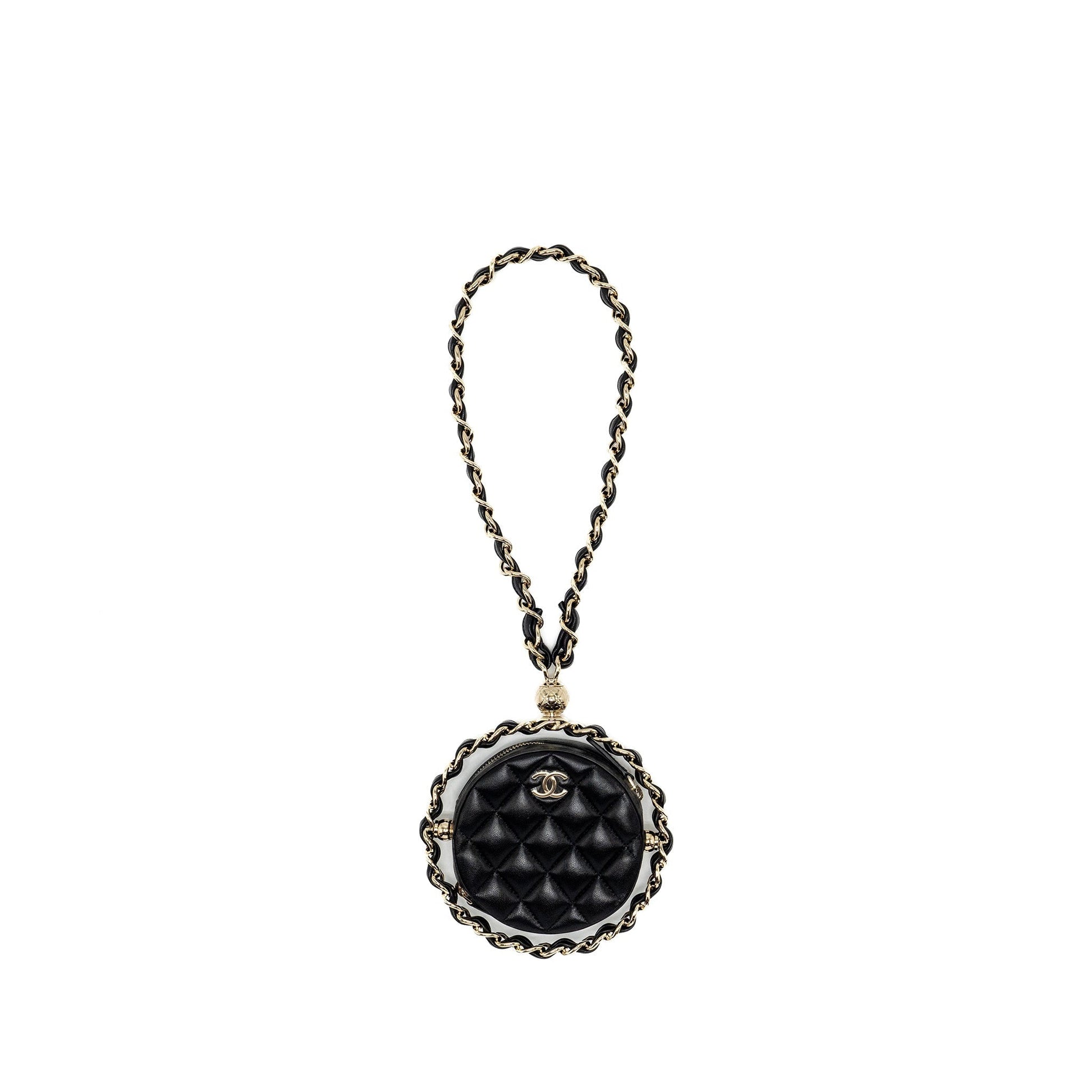 Chanel 22C Round Lambskin GHW Black Clutch Bag