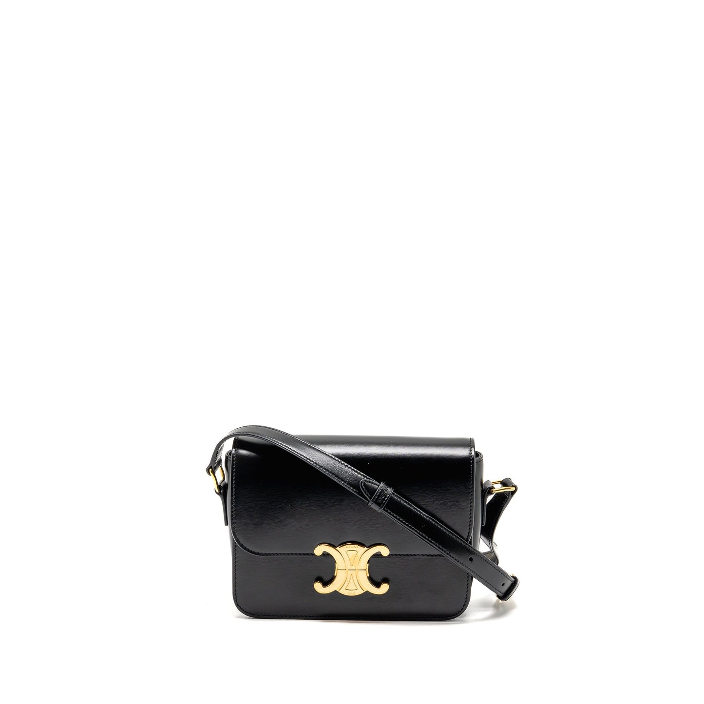 Celine Teen Triomphe Purse Shiny Calfskin Handbag Black Travel Bag