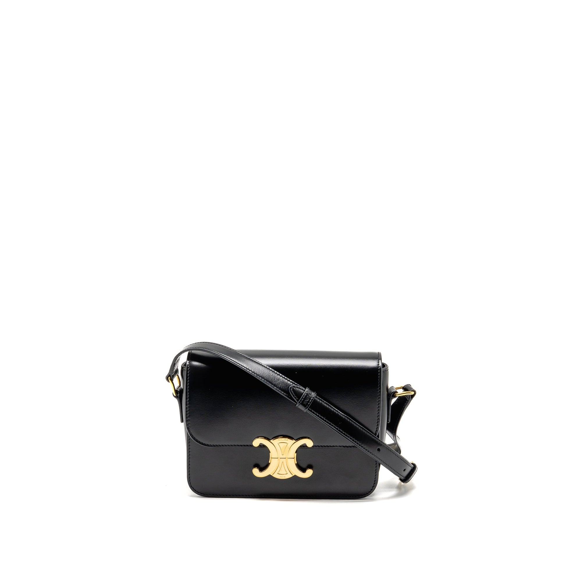 Celine Teen Triomphe Purse Shiny Calfskin Handbag Black Travel Bag