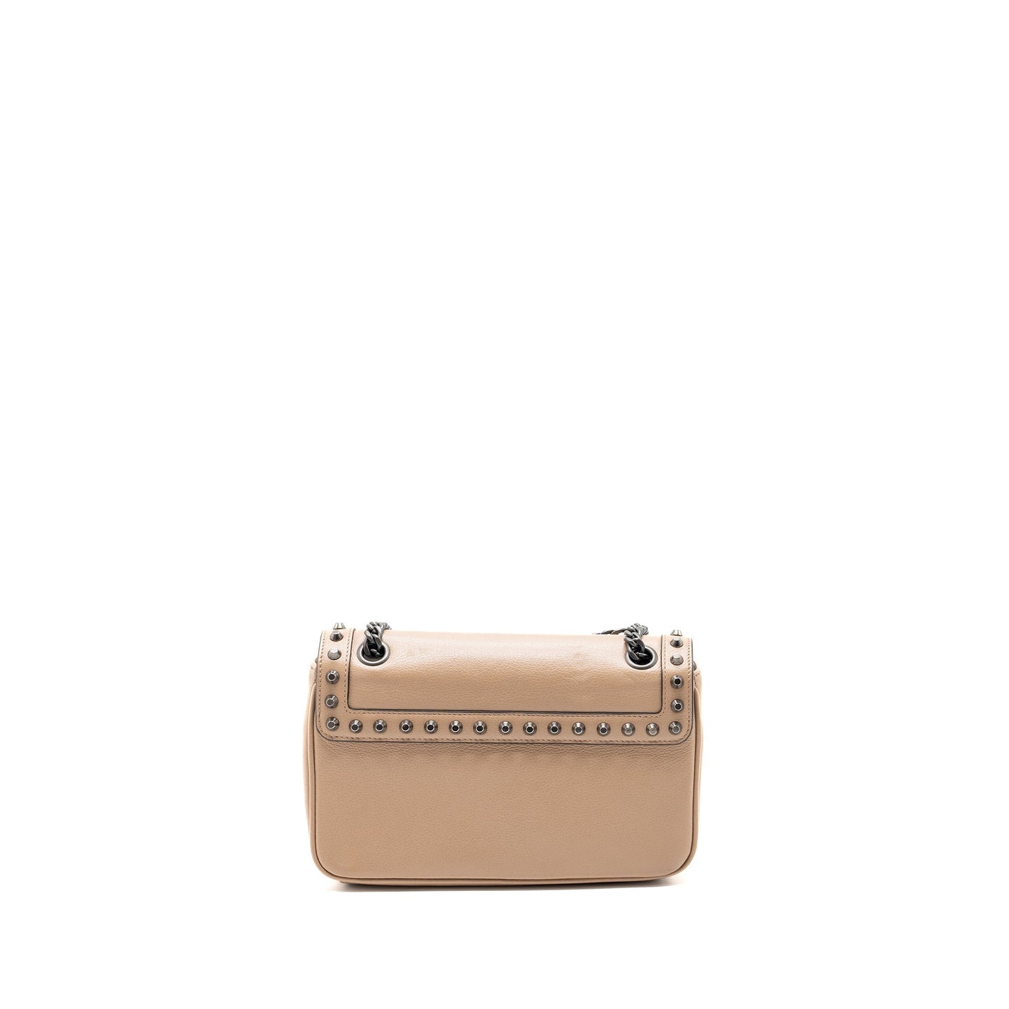 Prada Pattina Glace Studded Purse Calfskin Hardware Handbag Black Beige Travel Bag