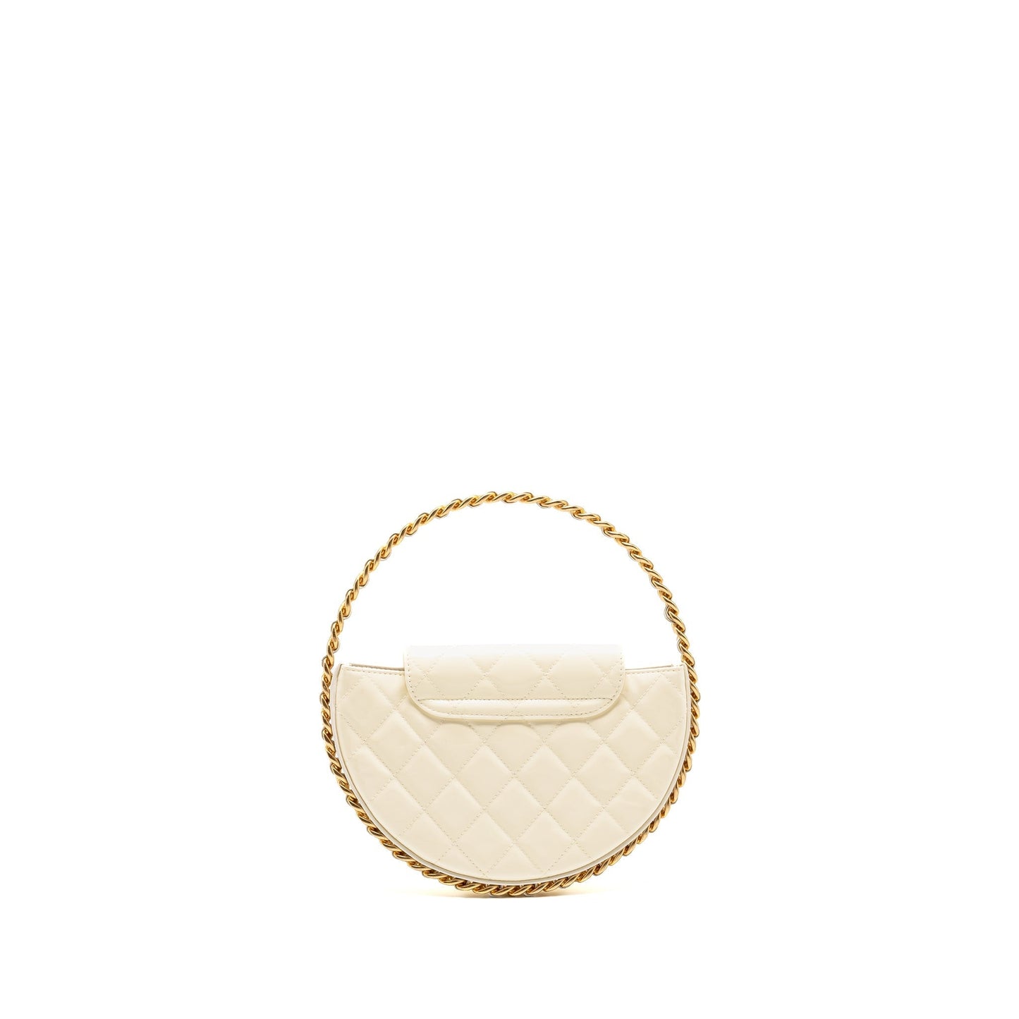 Chanel round patent GHW microchip White Leather Clutch Bag