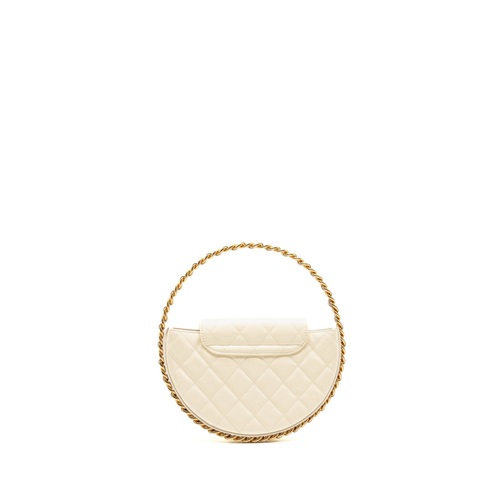 Chanel round patent GHW microchip White Leather Clutch Bag