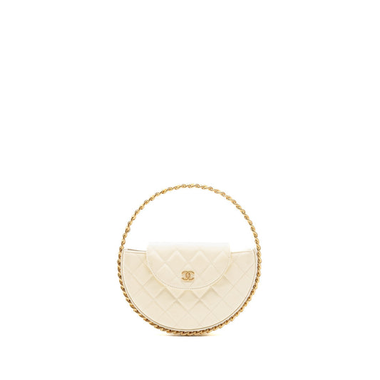 Chanel round patent GHW microchip White Leather Clutch Bag