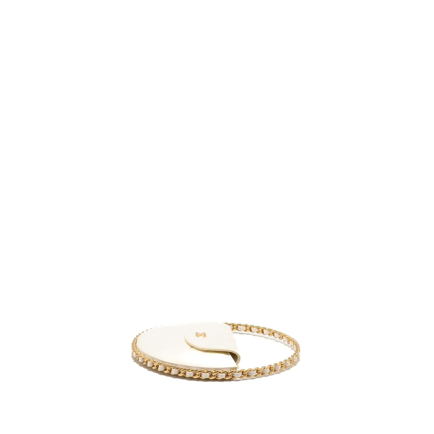Chanel round patent GHW microchip White Leather Clutch Bag