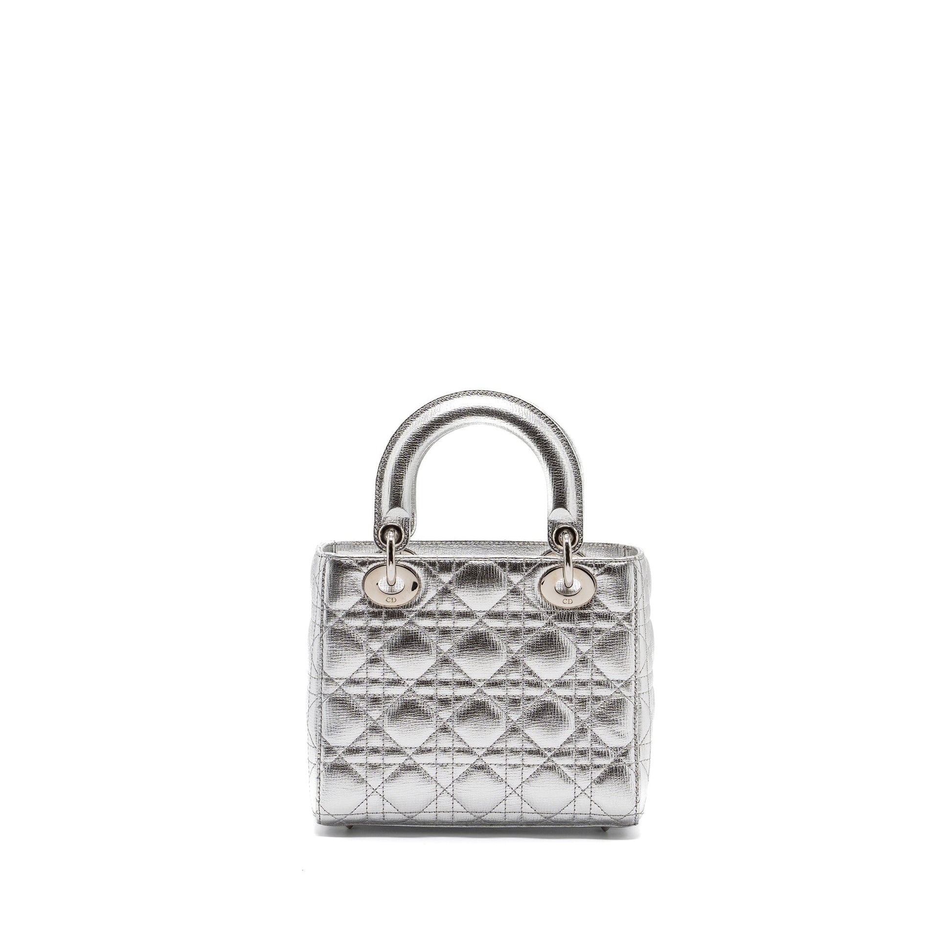 Dior My Lady Purse Calfskin Handbag Silver Small Travel Bag