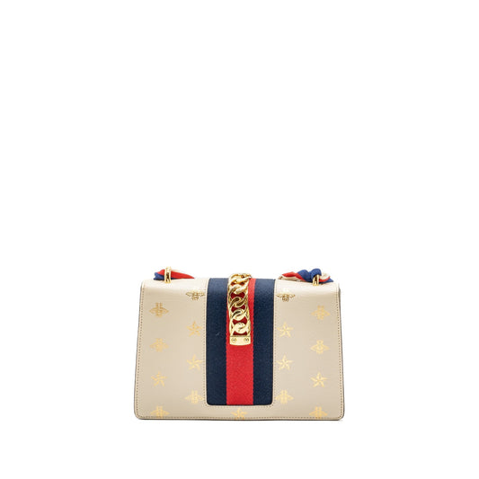 Gucci Sylvia Bag Bee And Star Printed Calfskin White Small Travel Bag