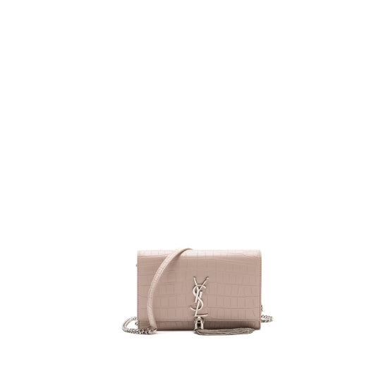YSL Saint Laurent Saint Laurent Kate Wallet On Crocodile Embossed Leather Pink Crossbody Bag