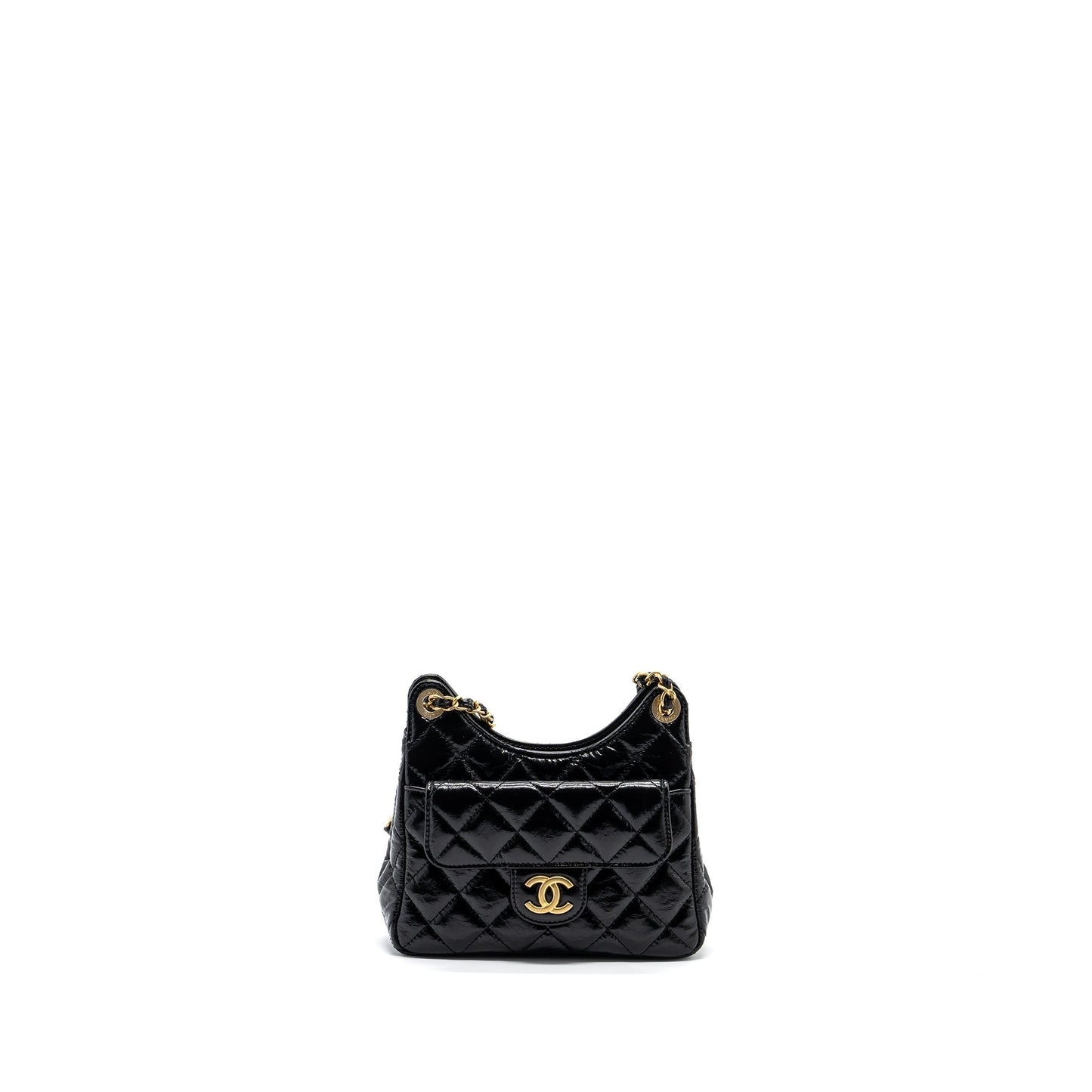 Chanel 23C HOBO Shiny Calfskin GHW Microchip Black Small Shoulder Bag