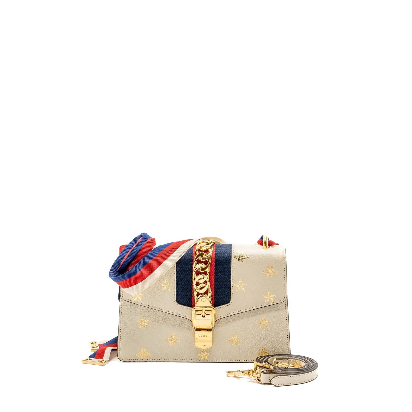 Gucci Sylvia Bag Bee And Star Printed Calfskin White Small Travel Bag