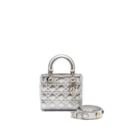 Dior My Lady Purse Calfskin Handbag Silver Small Travel Bag