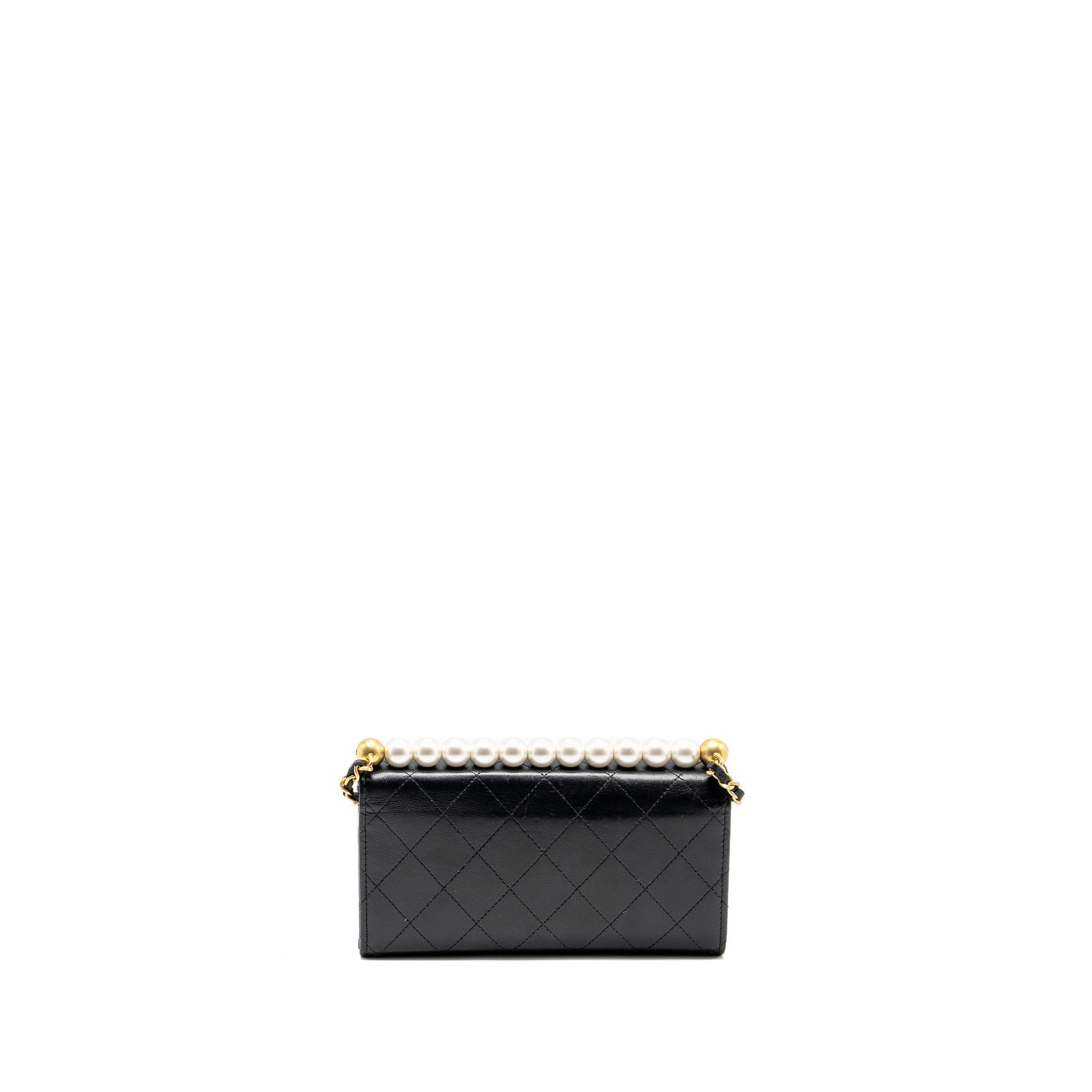 Chanel Quilted Pearl Long on Goatskin GHW Black Wallet Case