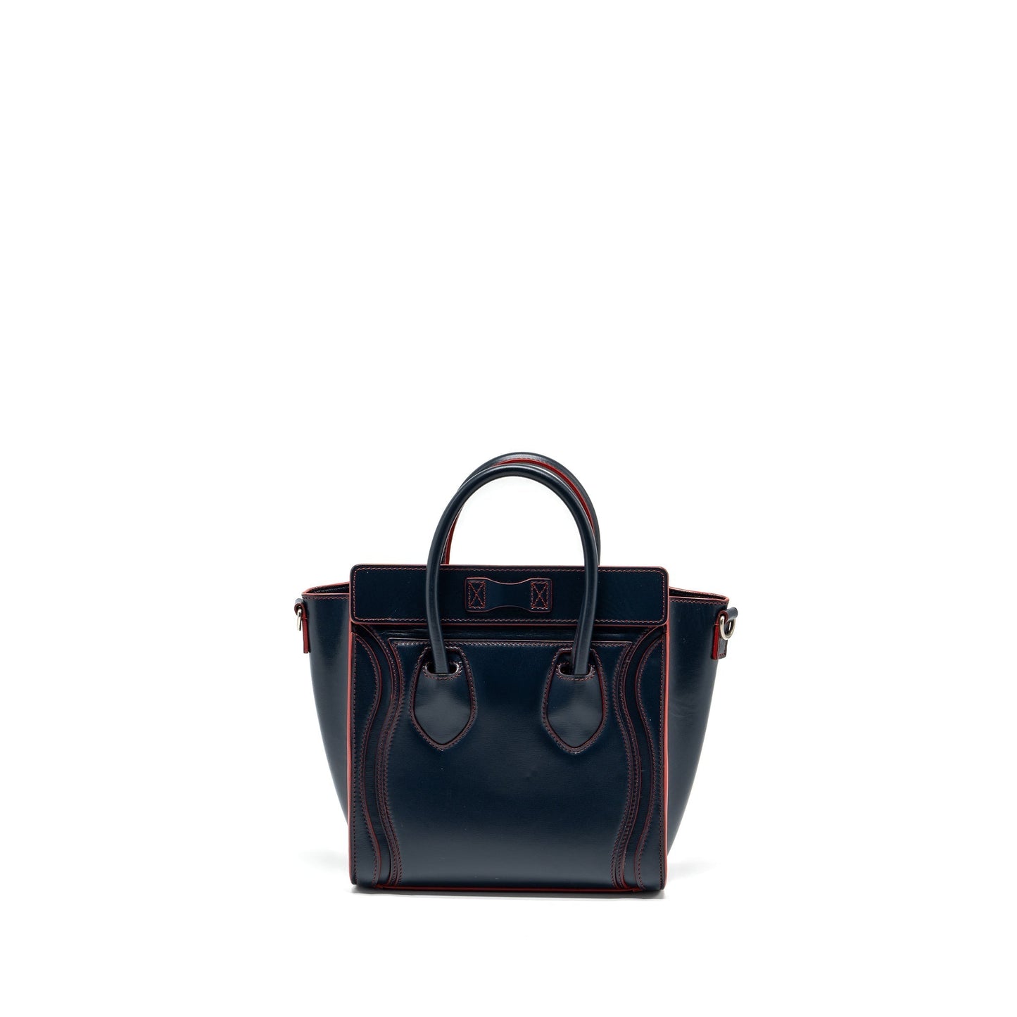 Celine Nano Luggage Purse Calfskin Navy Handbag Red Travel Bag