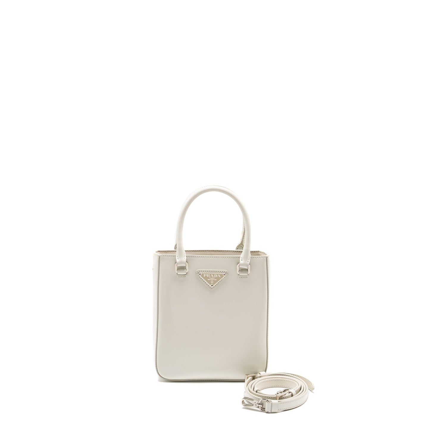 Prada Brushed Tote Purse Handbag Leather White Tote Bag