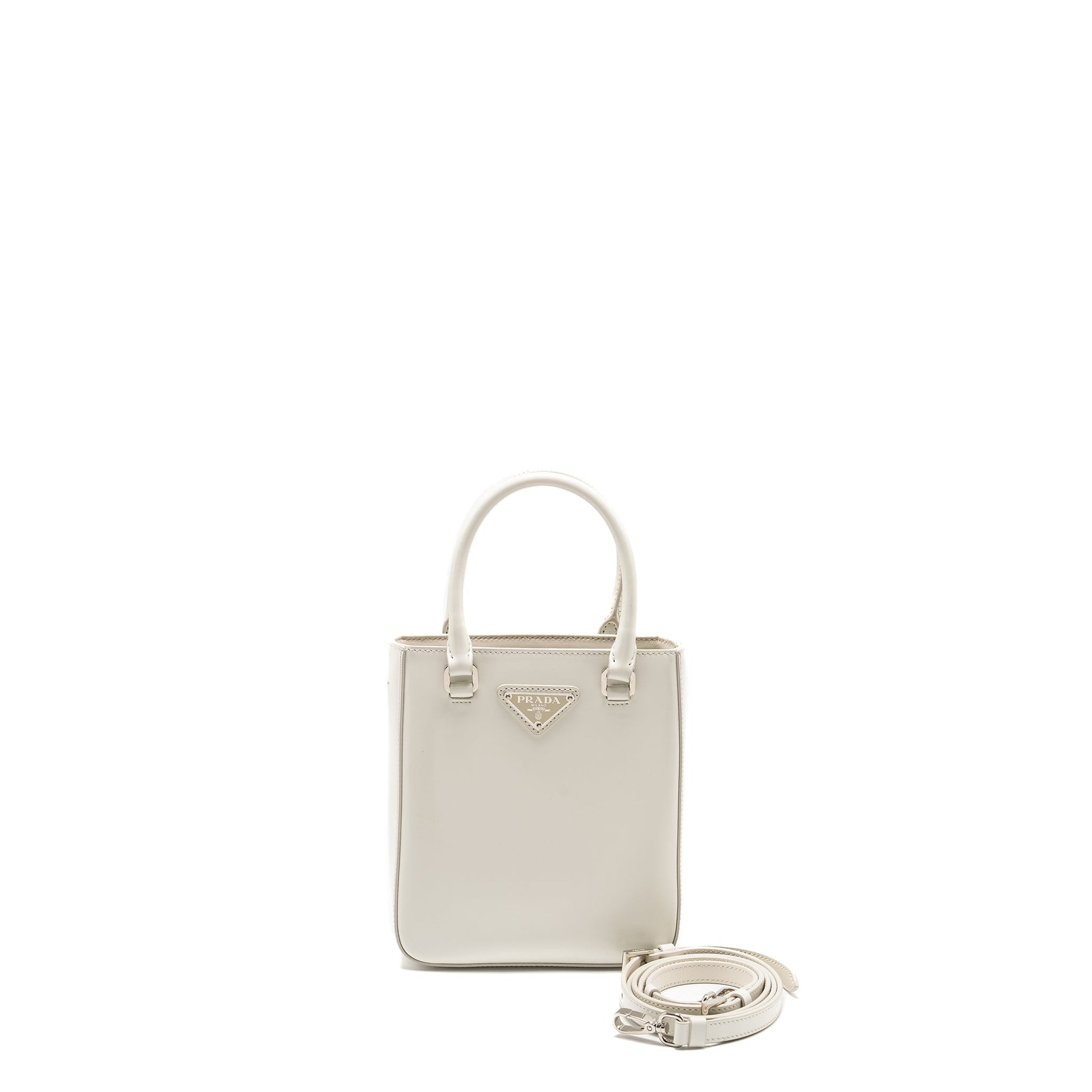 Prada Brushed Tote Purse Handbag Leather White Tote Bag