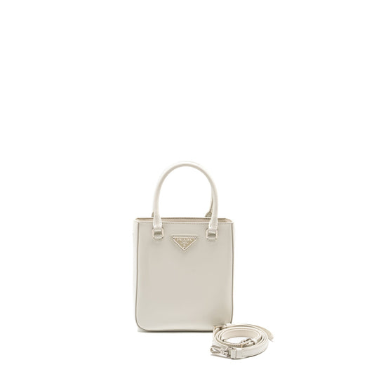 Prada Brushed Tote Purse Handbag Leather White Tote Bag