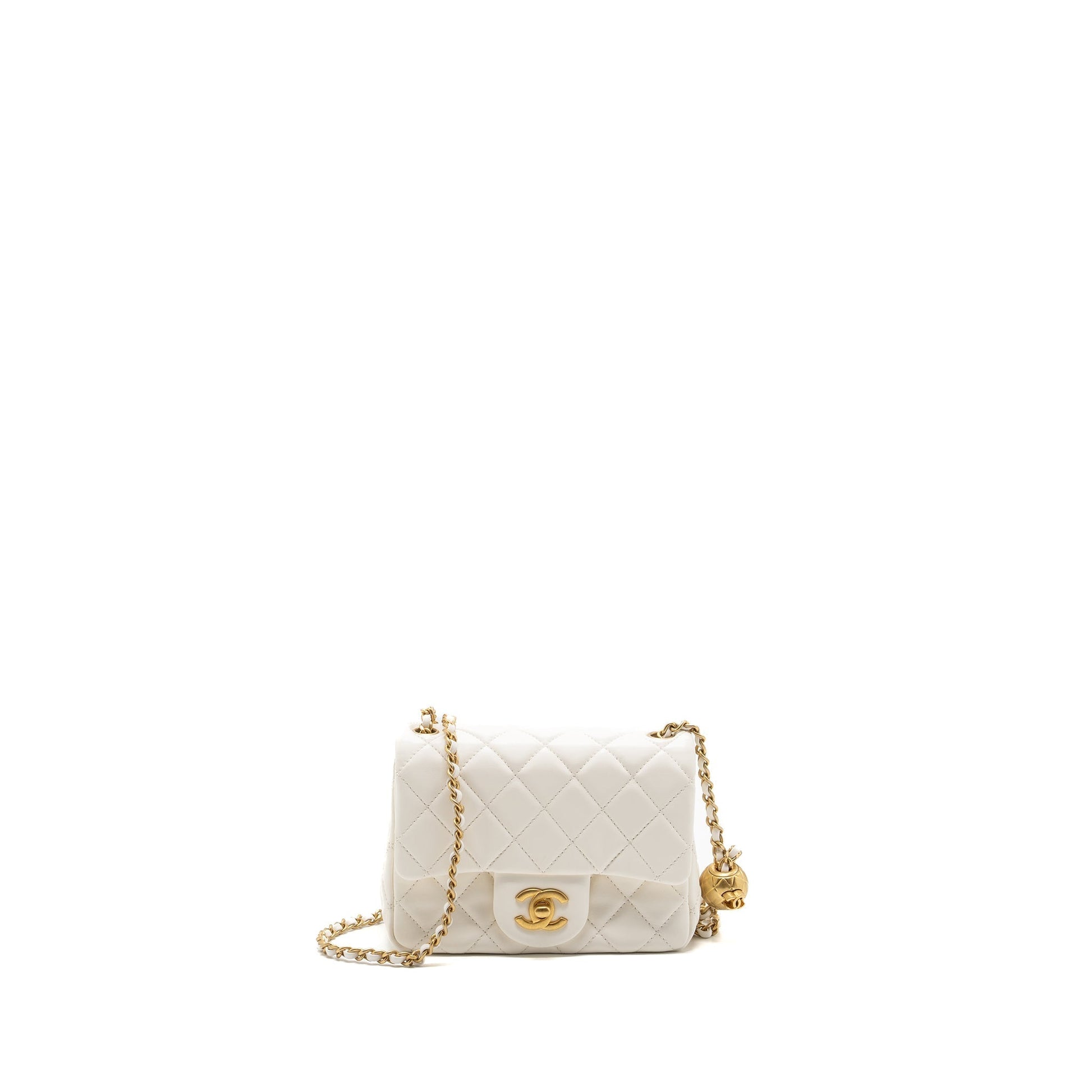 Chanel Pearl crush square flap lambskin GHW White Shoulder Bag Ghw Microchip