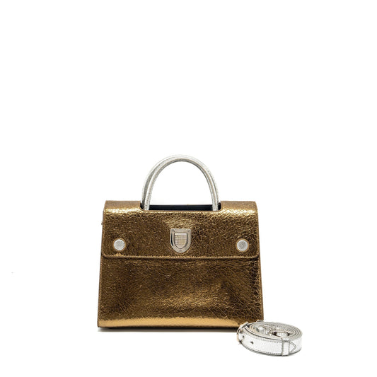 Dior Top Hanbdle Tote Purse Multicolour Metallic Bronze Silver Tote Bag