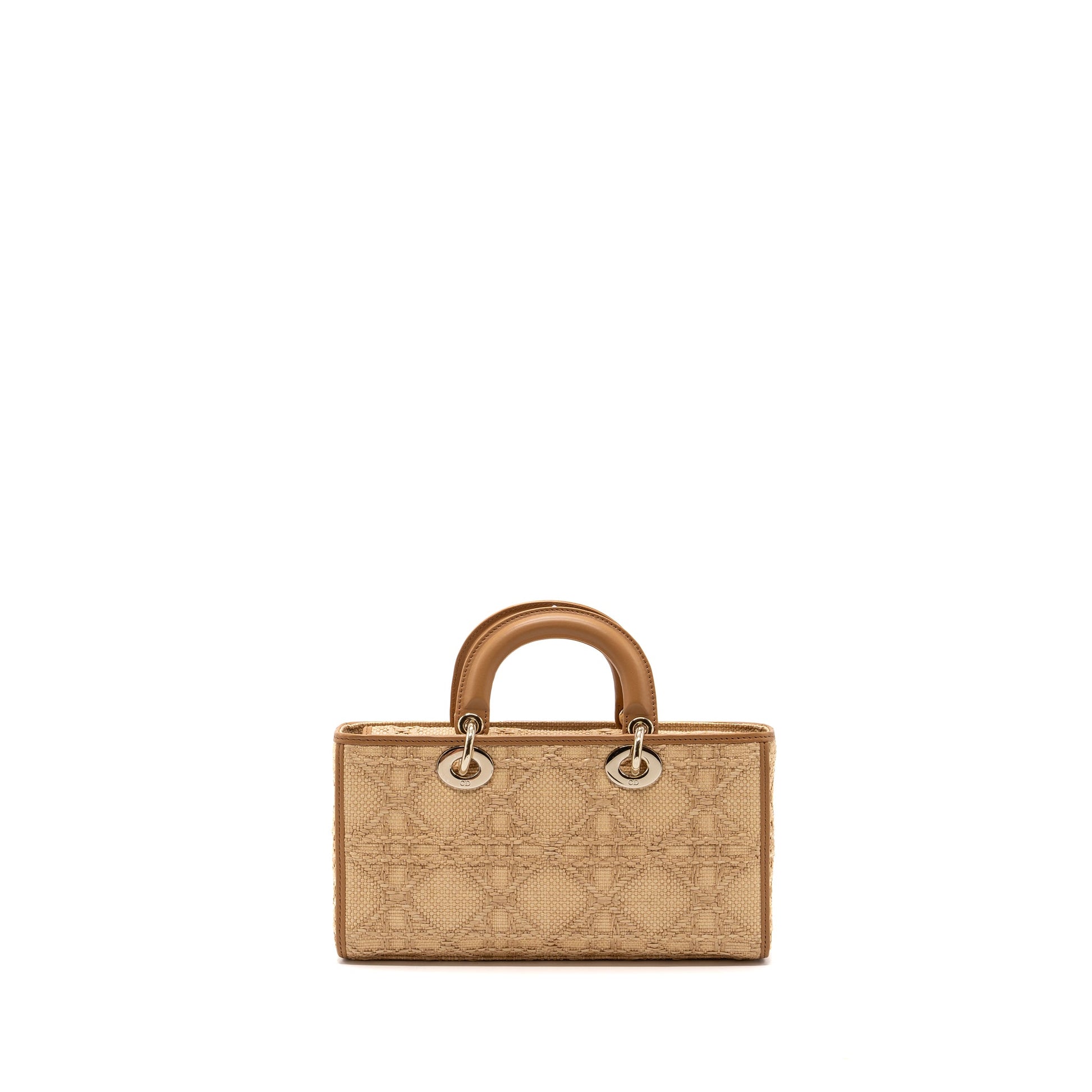 Dior Lady D Joy Purse Natural Handbag Leather Raffia Travel Bag