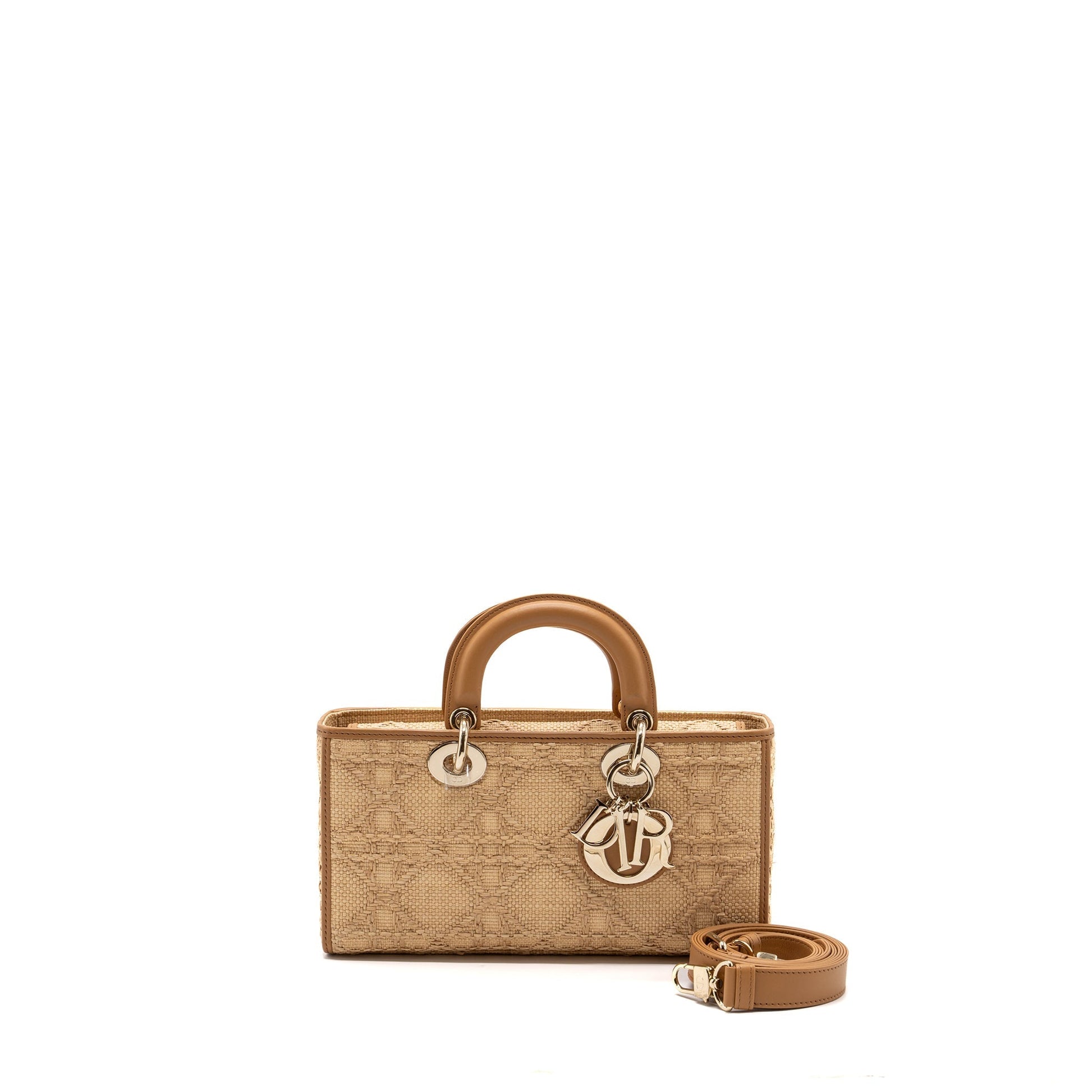 Dior Lady D Joy Purse Natural Handbag Leather Raffia Travel Bag