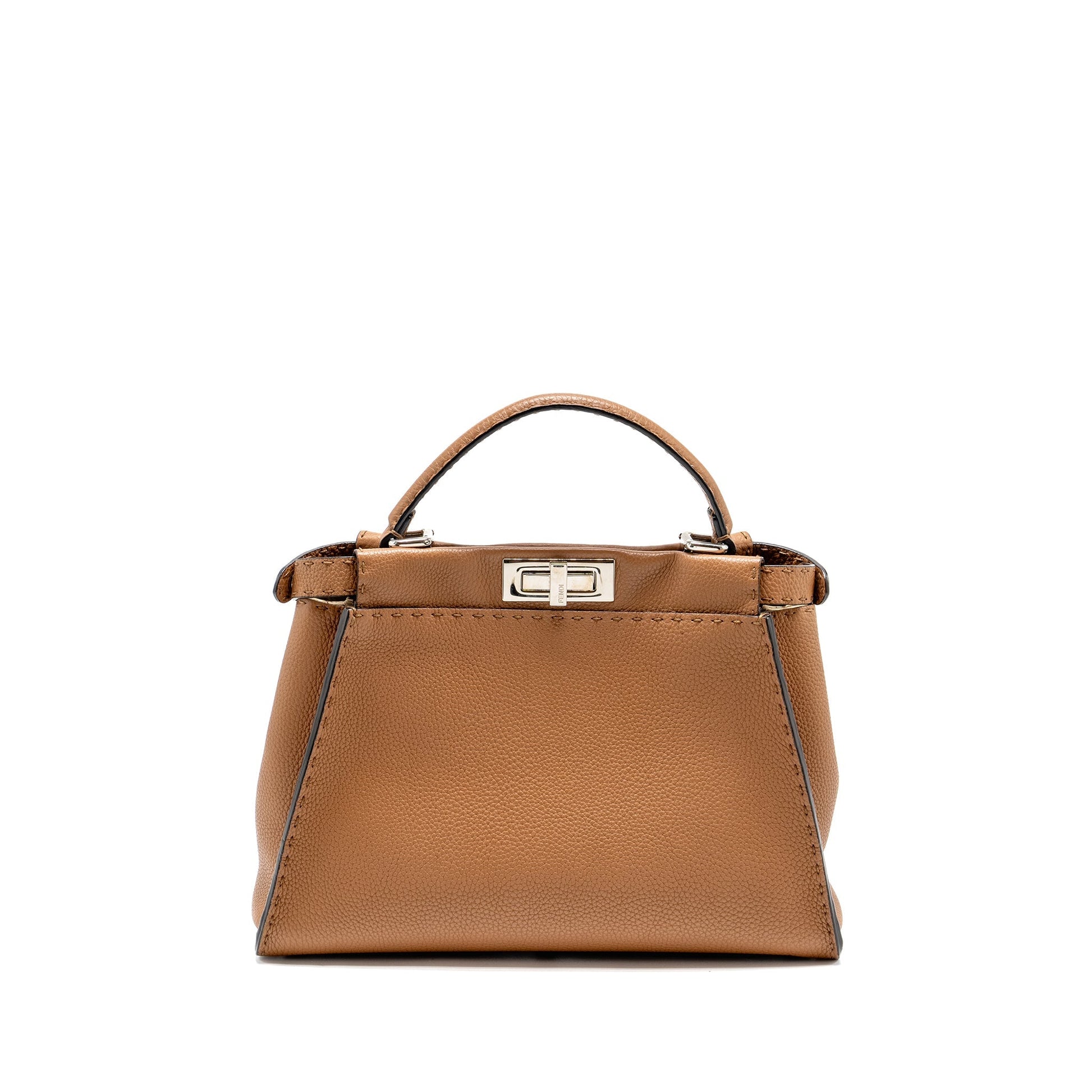 Fendi Peekaboo Tote Purse Grained Calfskin Dark Beige Medium Tote Bag