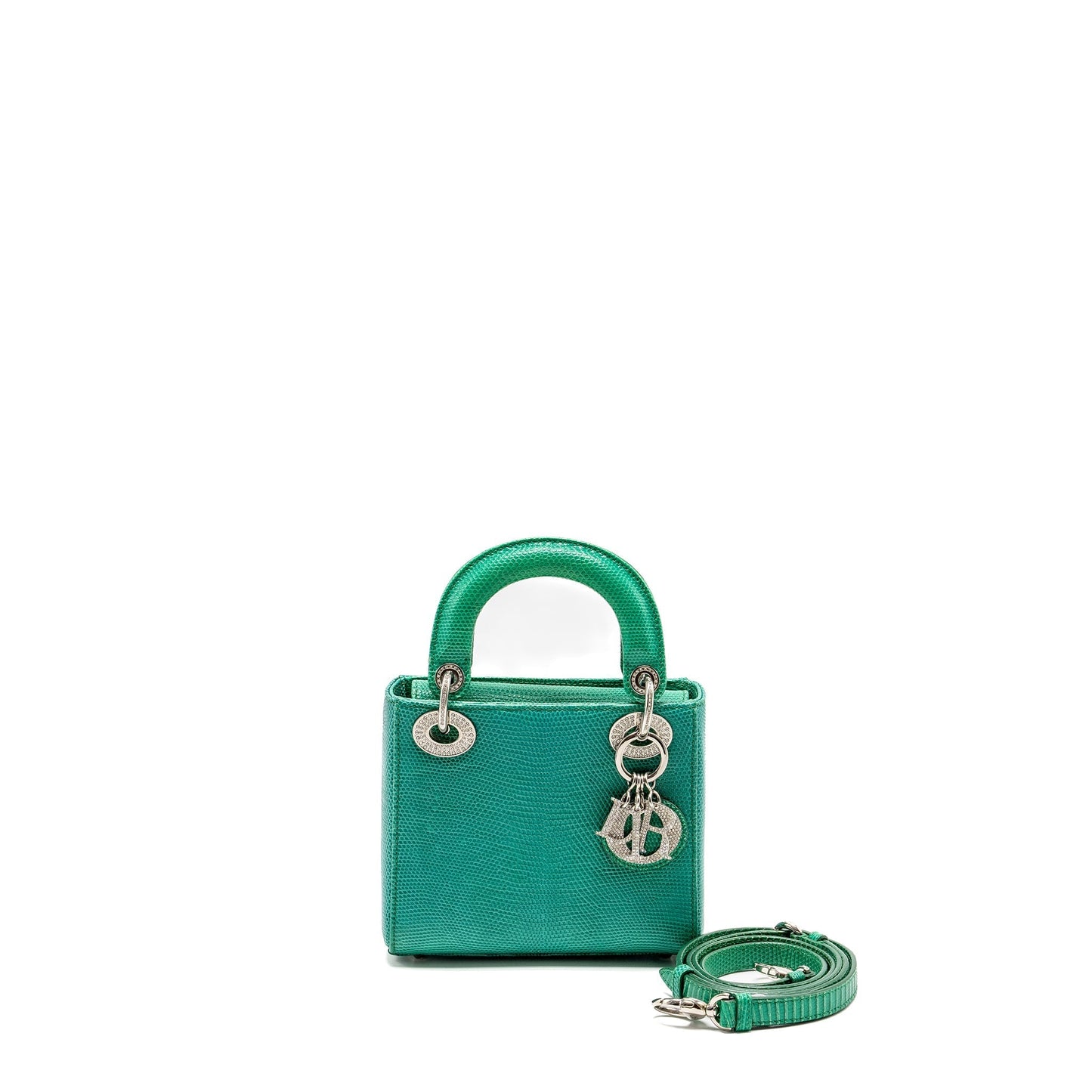 Dior Lady Lizard Crystal Handbag Green Mini Travel Bag