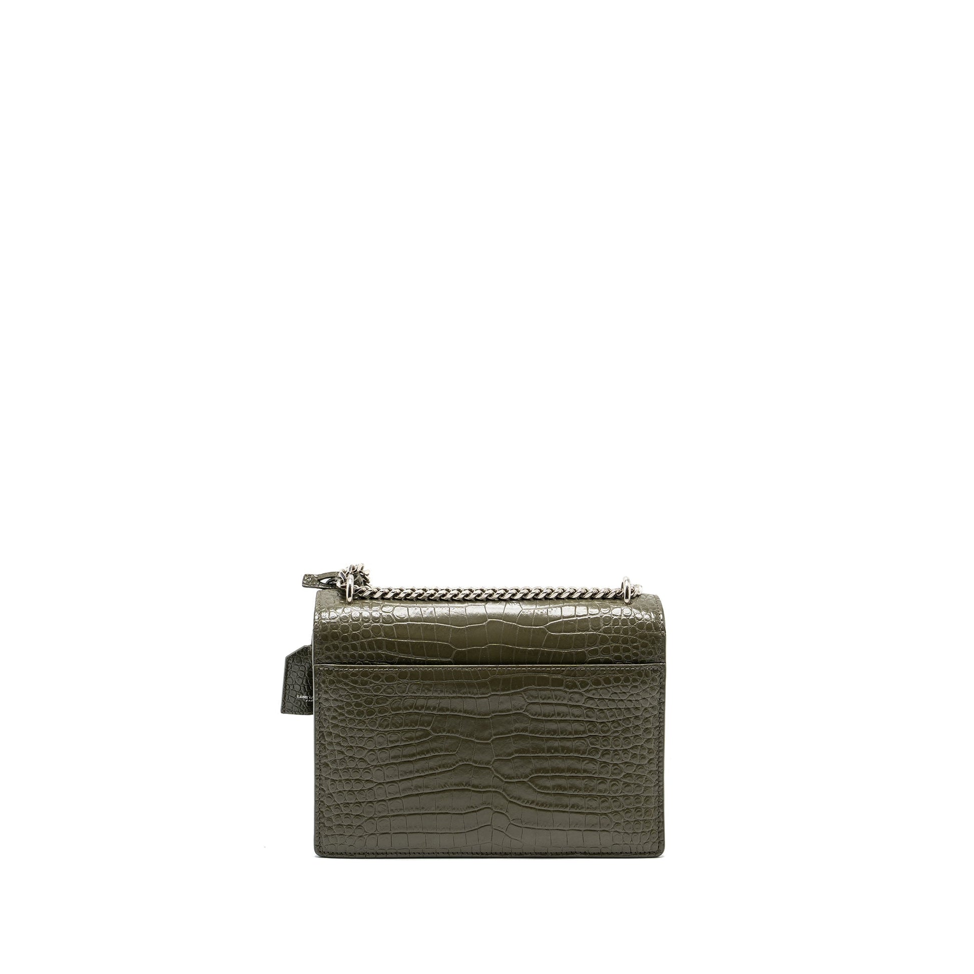YSL Saint Laurent Sunset Purse Crocodile Embossed Calfskin Khaki Travel Travel Bag