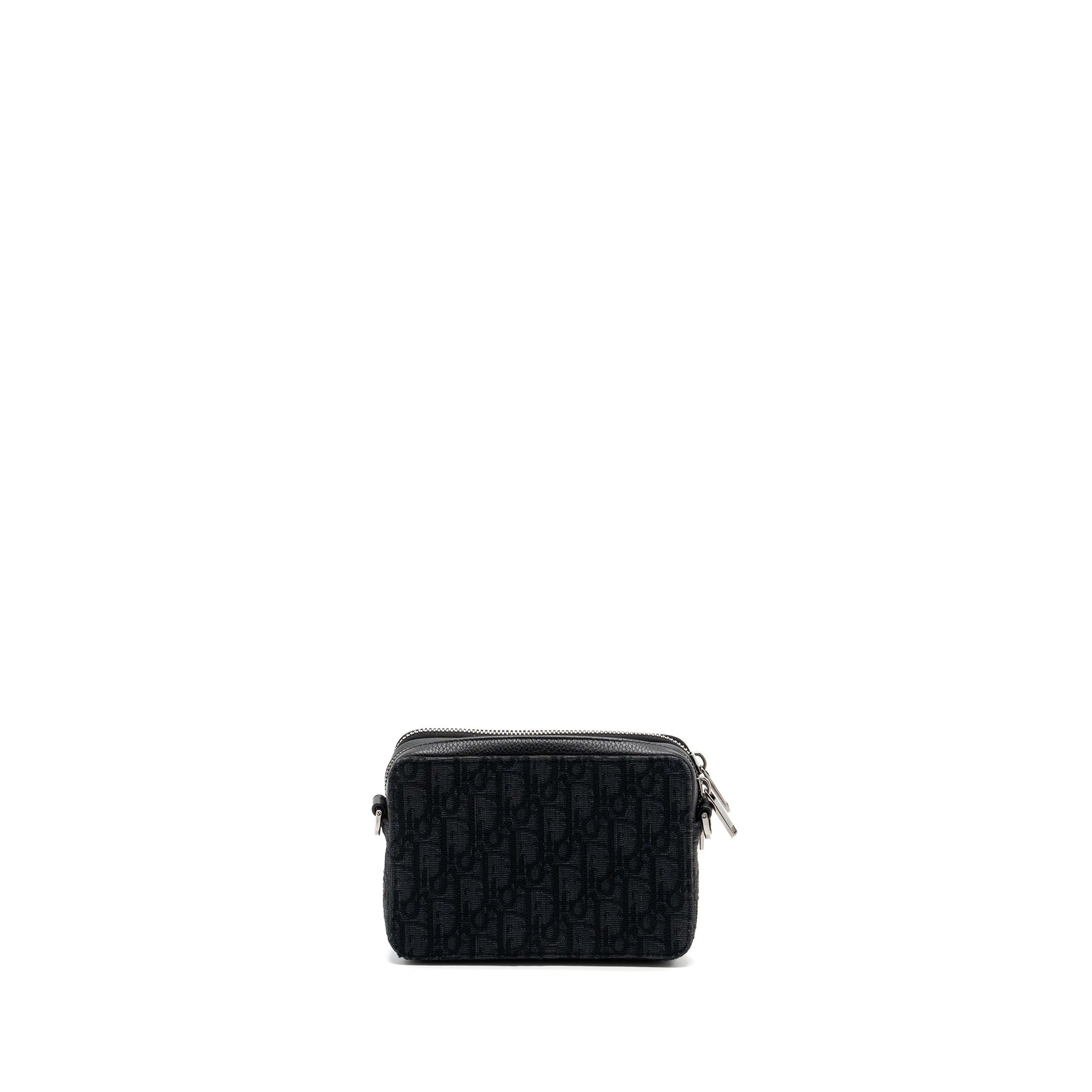 Dior Pouch With Strap Oblique Jacquard Handbag Black Travel Bag