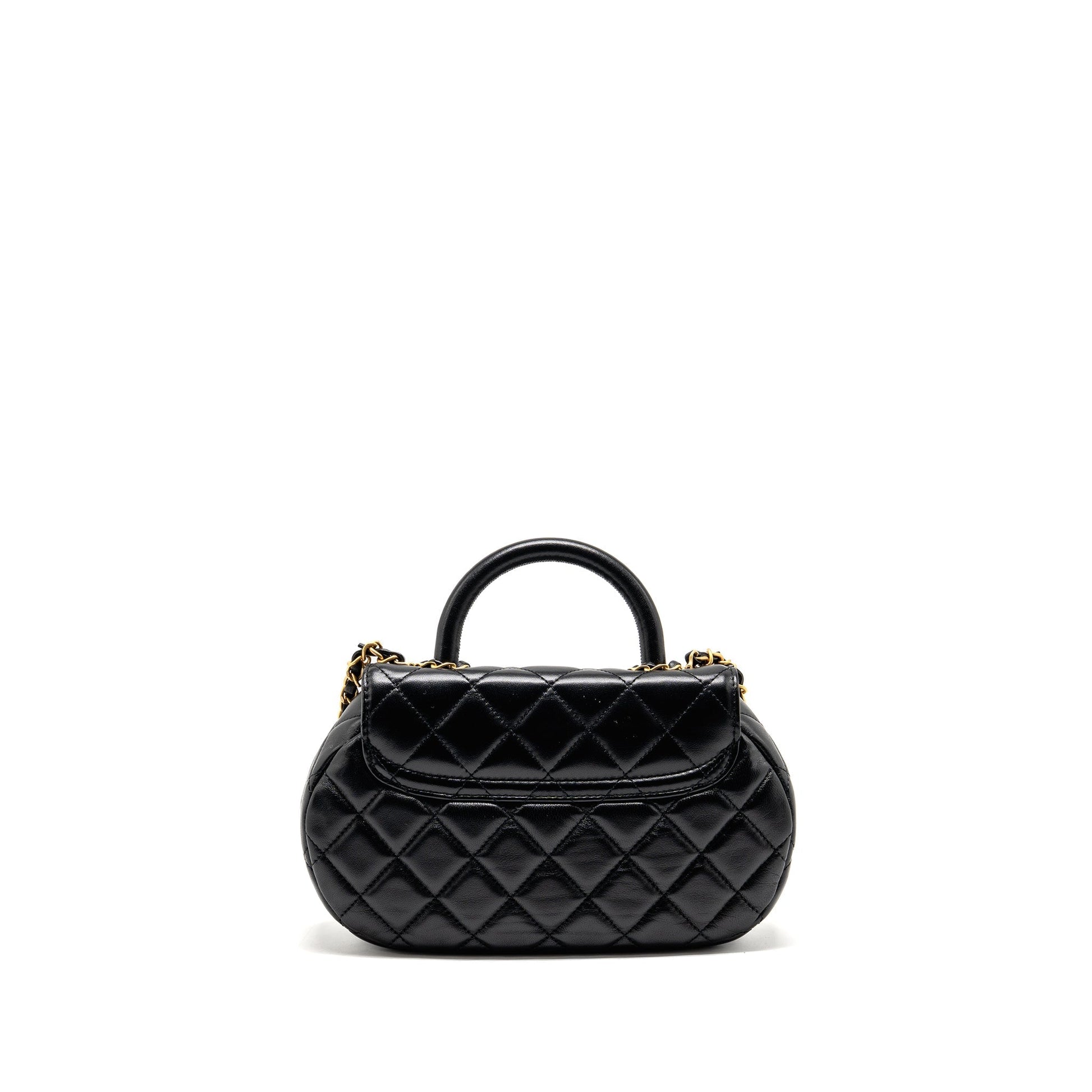 Chanel 24c Top Handle Flap Quilted Lambskin Black Shoulder Bag