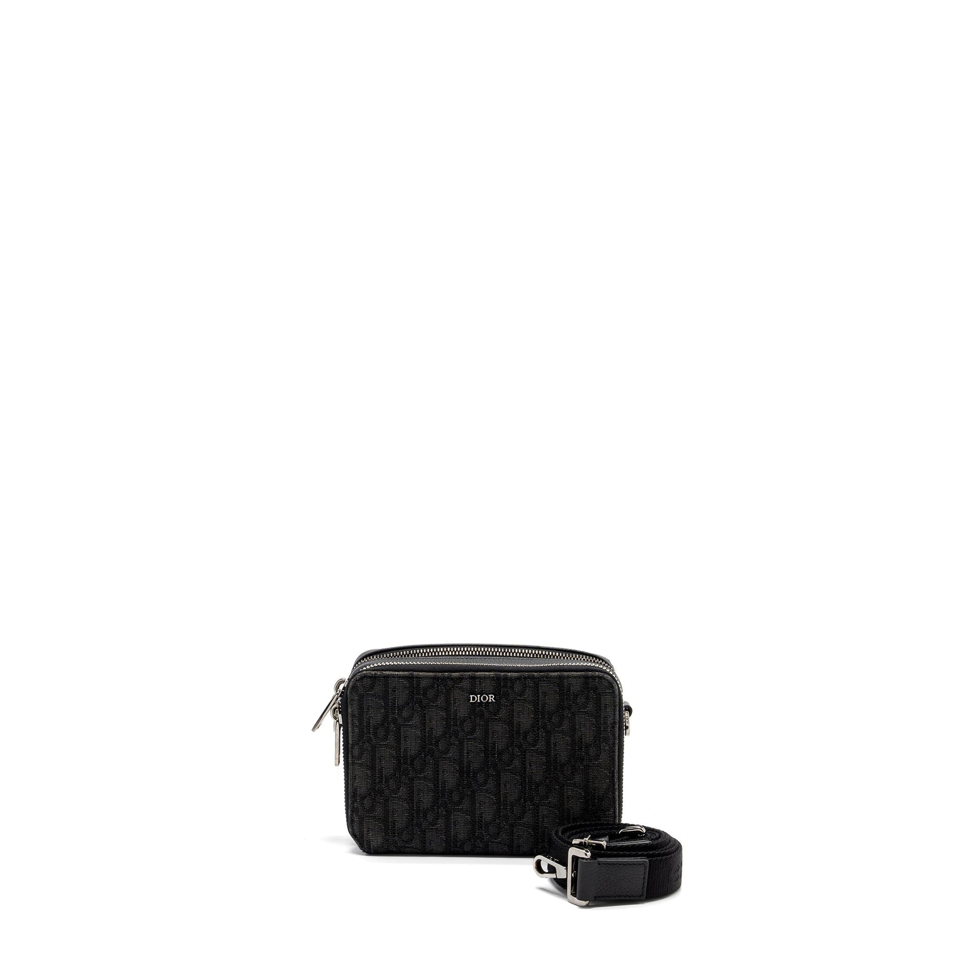 Dior Pouch With Strap Oblique Jacquard Handbag Black Travel Bag