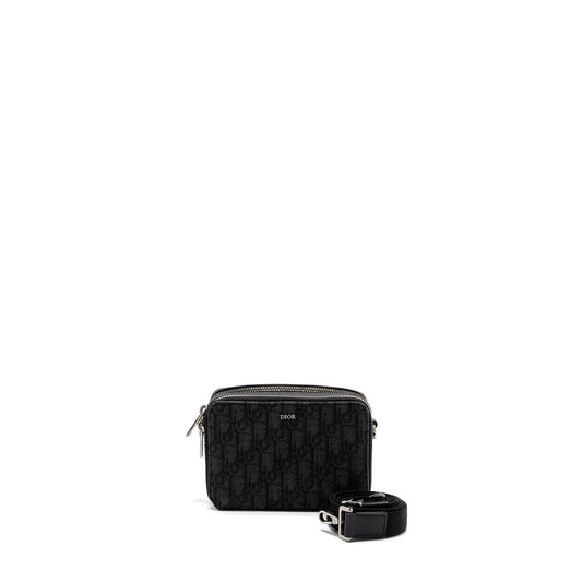 Dior Pouch With Strap Oblique Jacquard Handbag Black Travel Bag