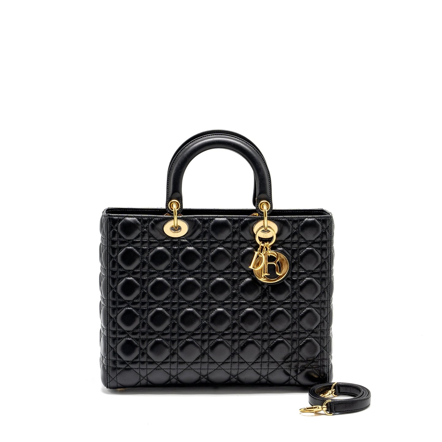 Dior Lady Lambskin Handbag Black Large Travel Bag