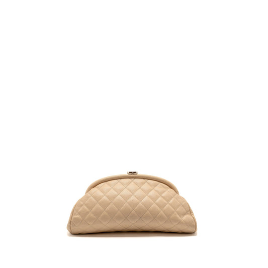 Chanel timeless kisslock caviar SHW Beige Clutch Bag