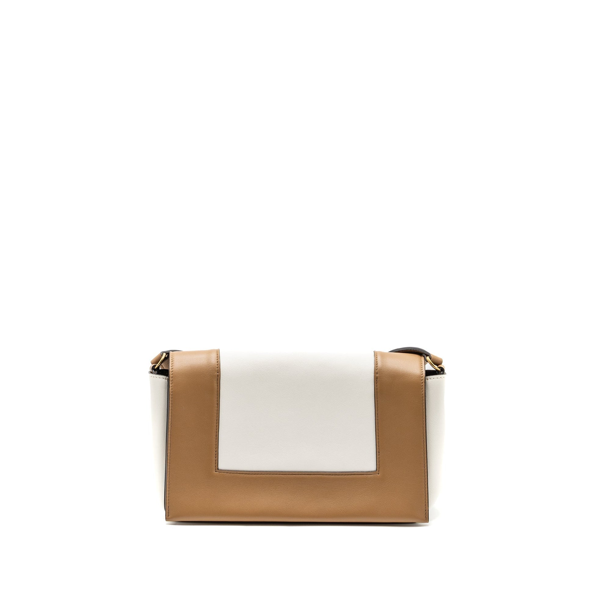 Celine Frame Purse Calfskin Handbag White Brown Travel Bag