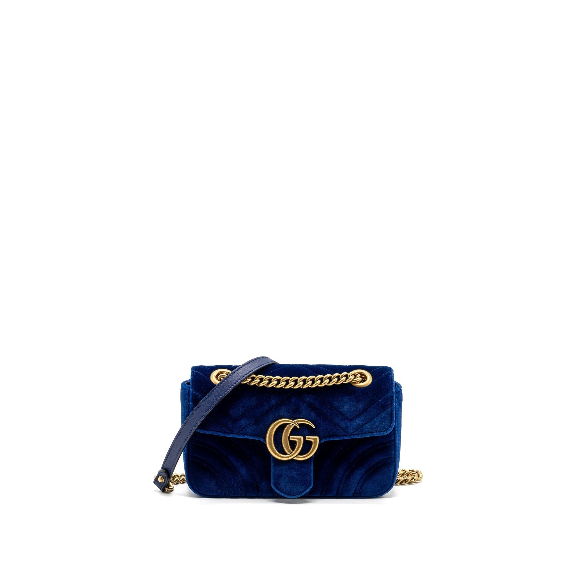 Gucci Marmont Bag Velvet Blue Small Travel Bag