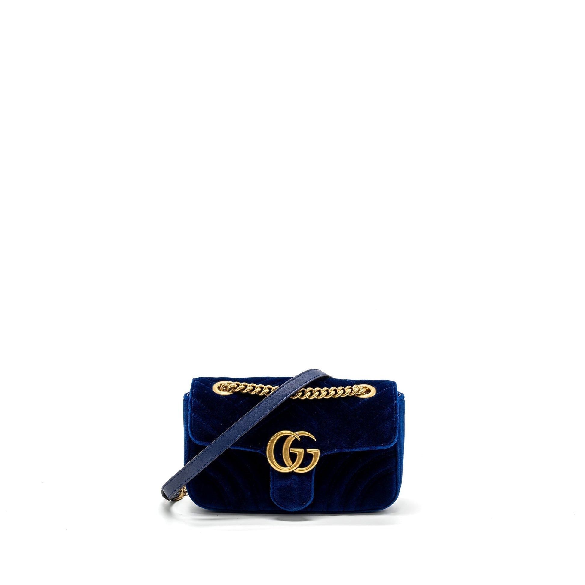 Gucci Marmont Bag Velvet Blue Mini Travel Bag