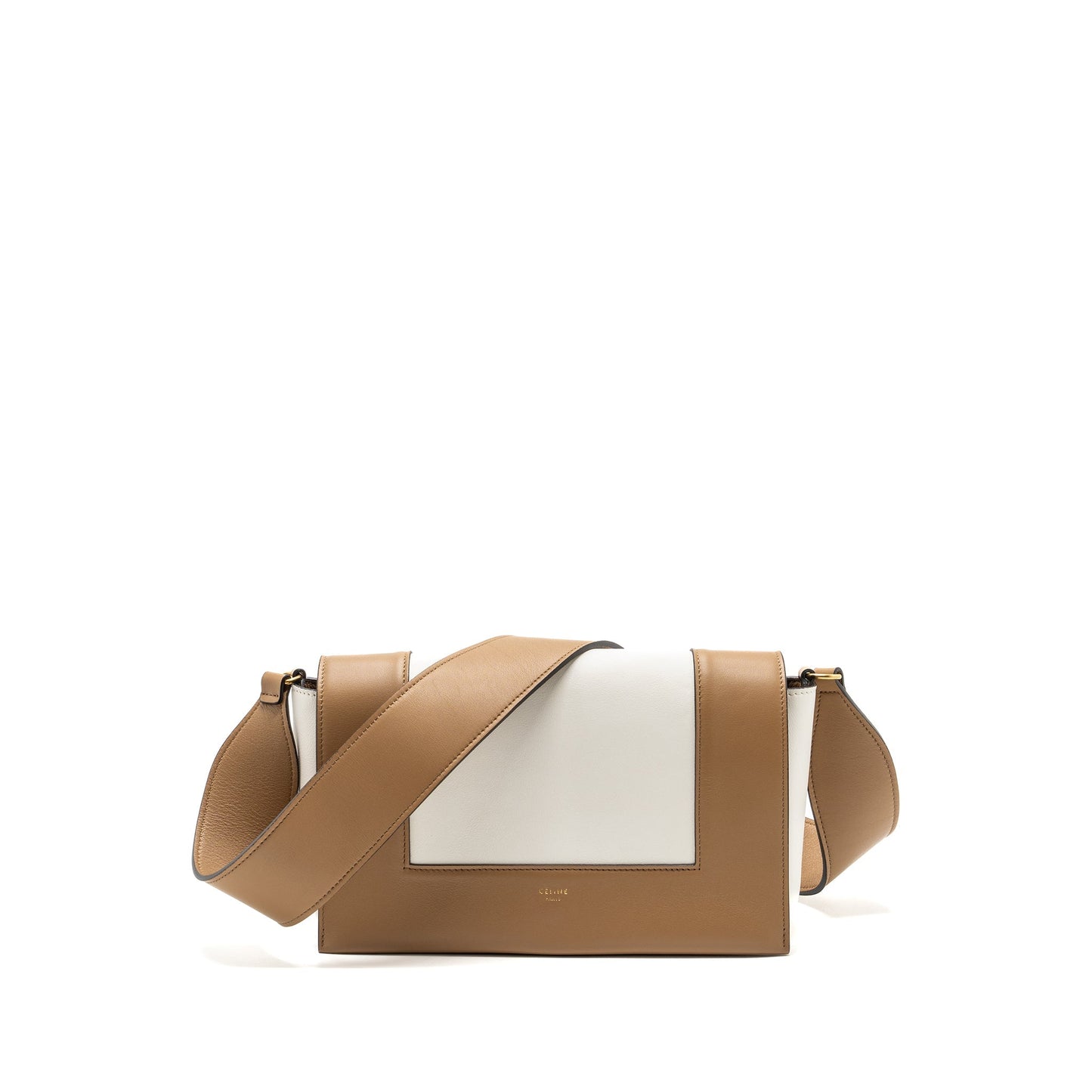 Celine Frame Purse Calfskin Handbag White Brown Travel Bag