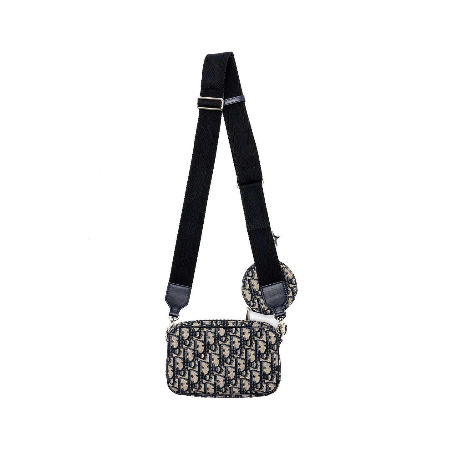 Dior In Zipper Pouch With Strap Jacquard Handbag Blue Mini Travel Bag