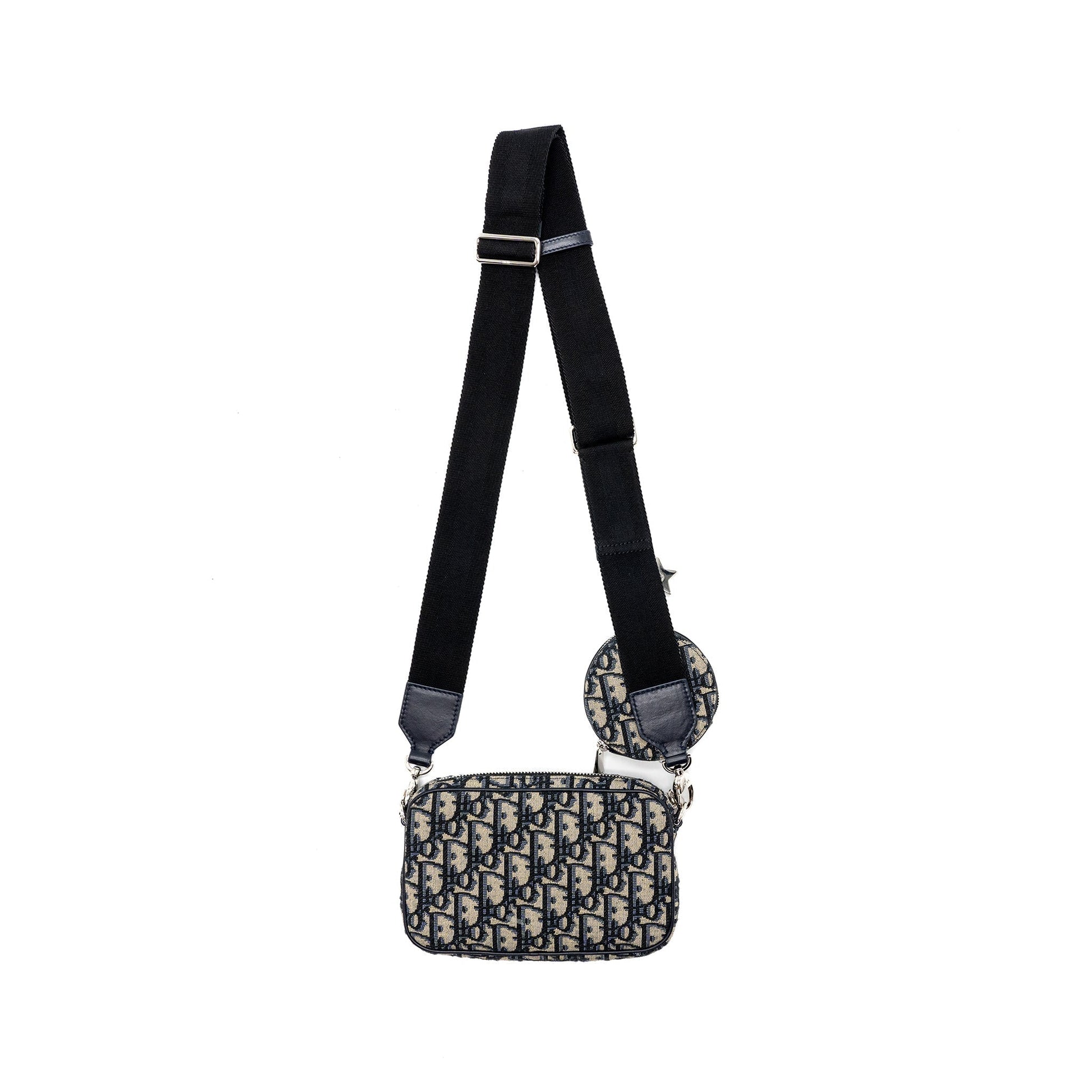 Dior In Zipper Pouch With Strap Jacquard Handbag Blue Mini Travel Bag
