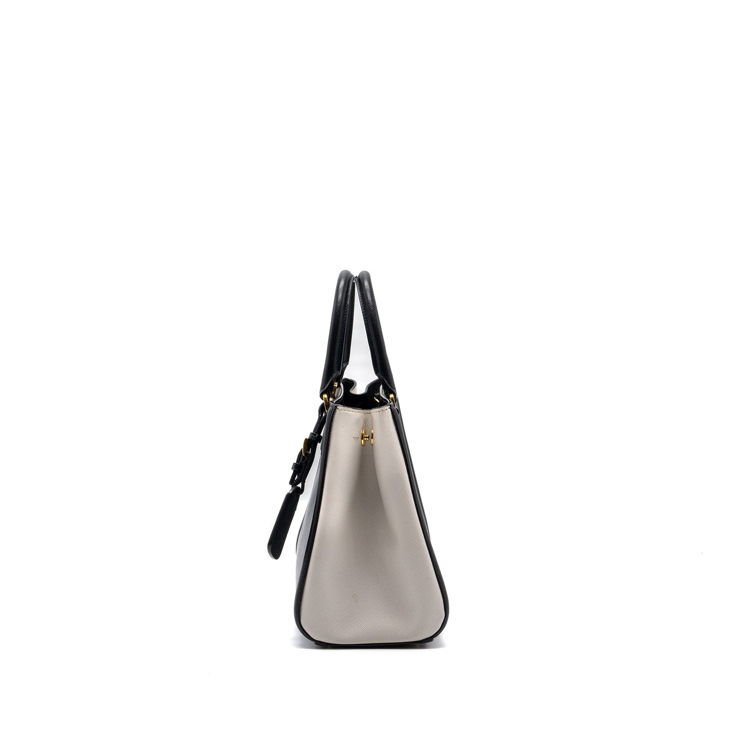 Prada Tote Purse Saffiano Calfskin Handbag Black White Tote Bag