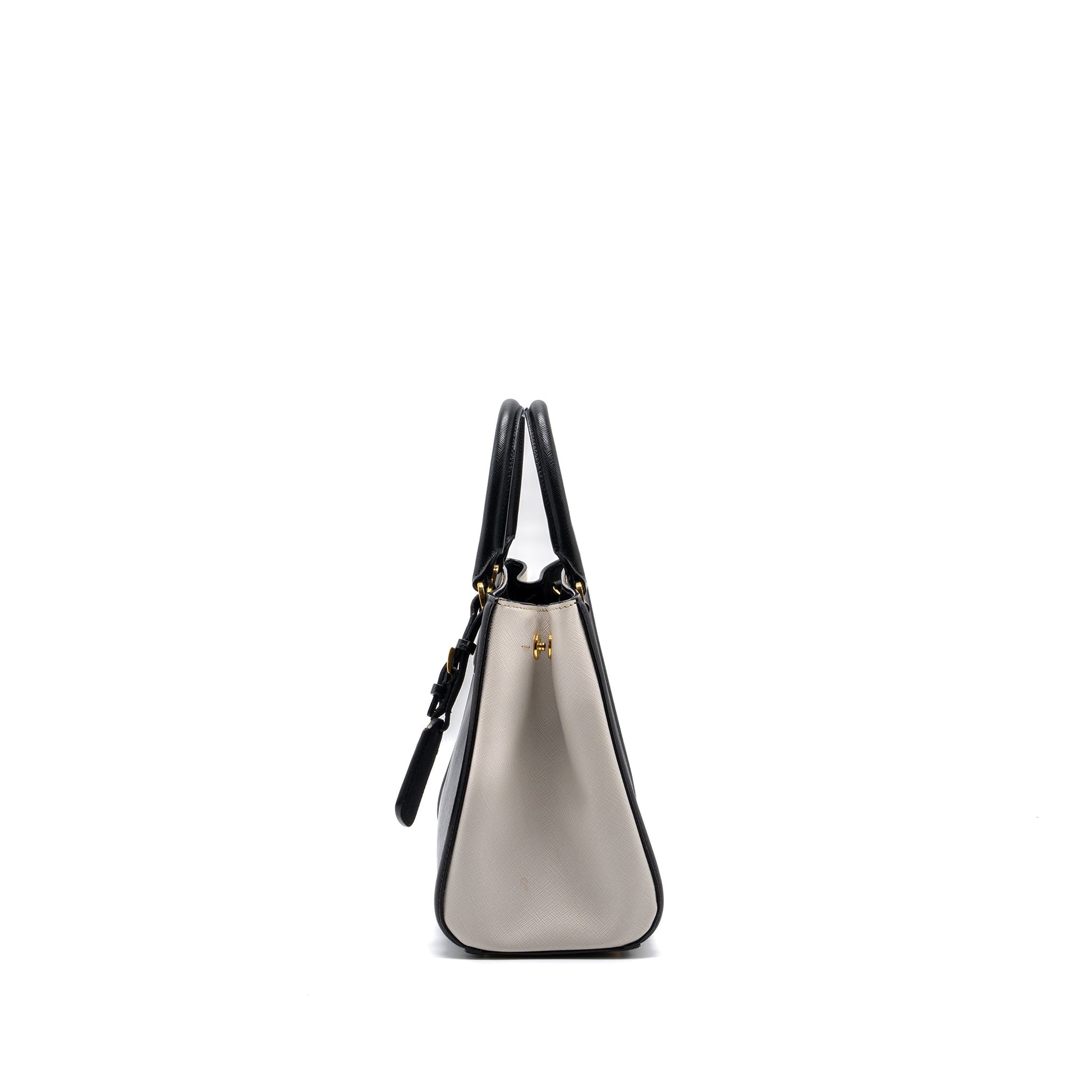 Prada Tote Purse Saffiano Calfskin Handbag Black White Tote Bag