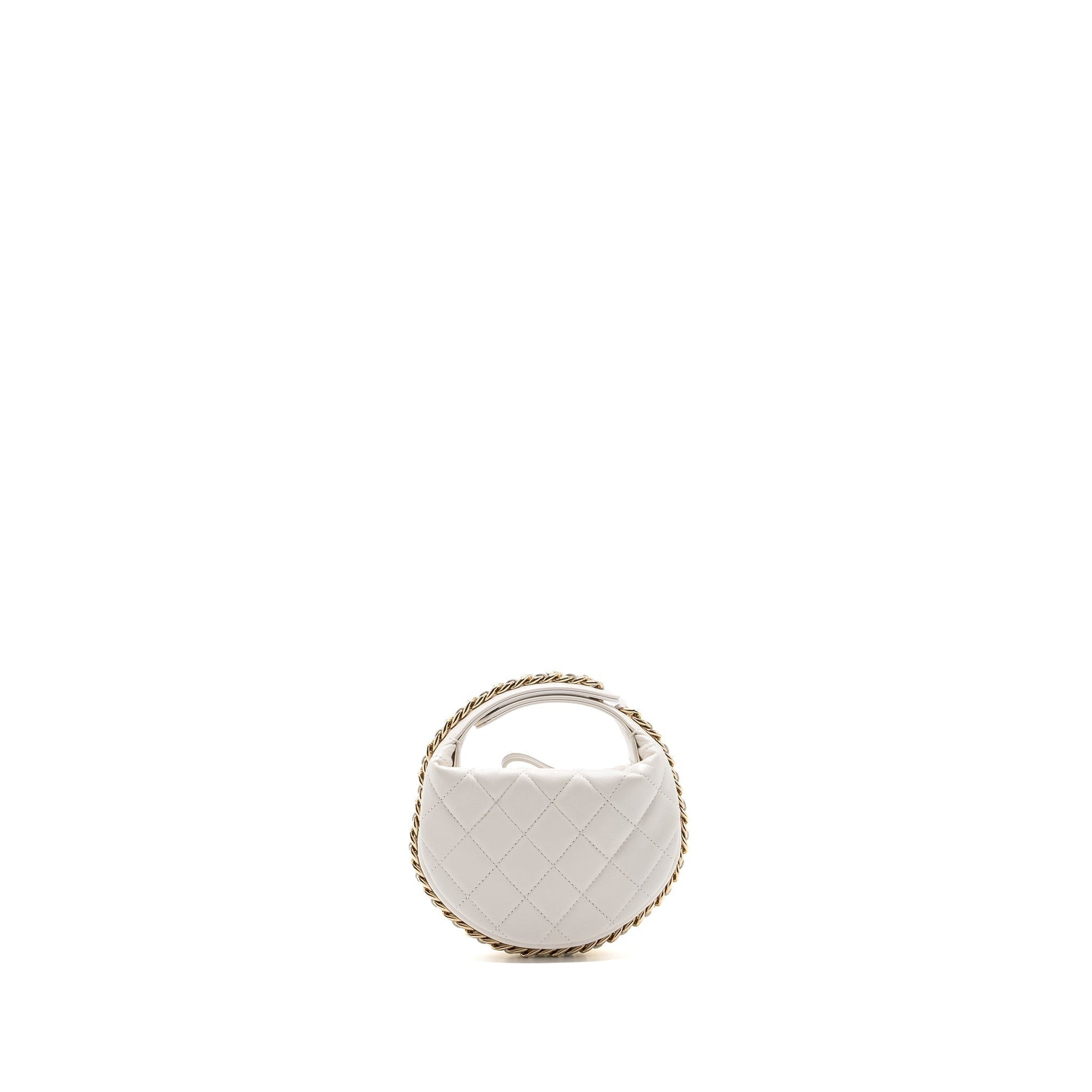 Chanel 23C round lambskin LGHW microchip White Clutch Bag