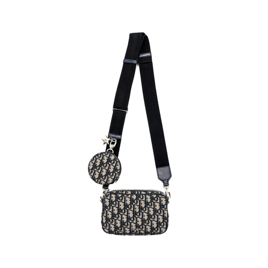 Dior In Zipper Pouch With Strap Jacquard Handbag Blue Mini Travel Bag
