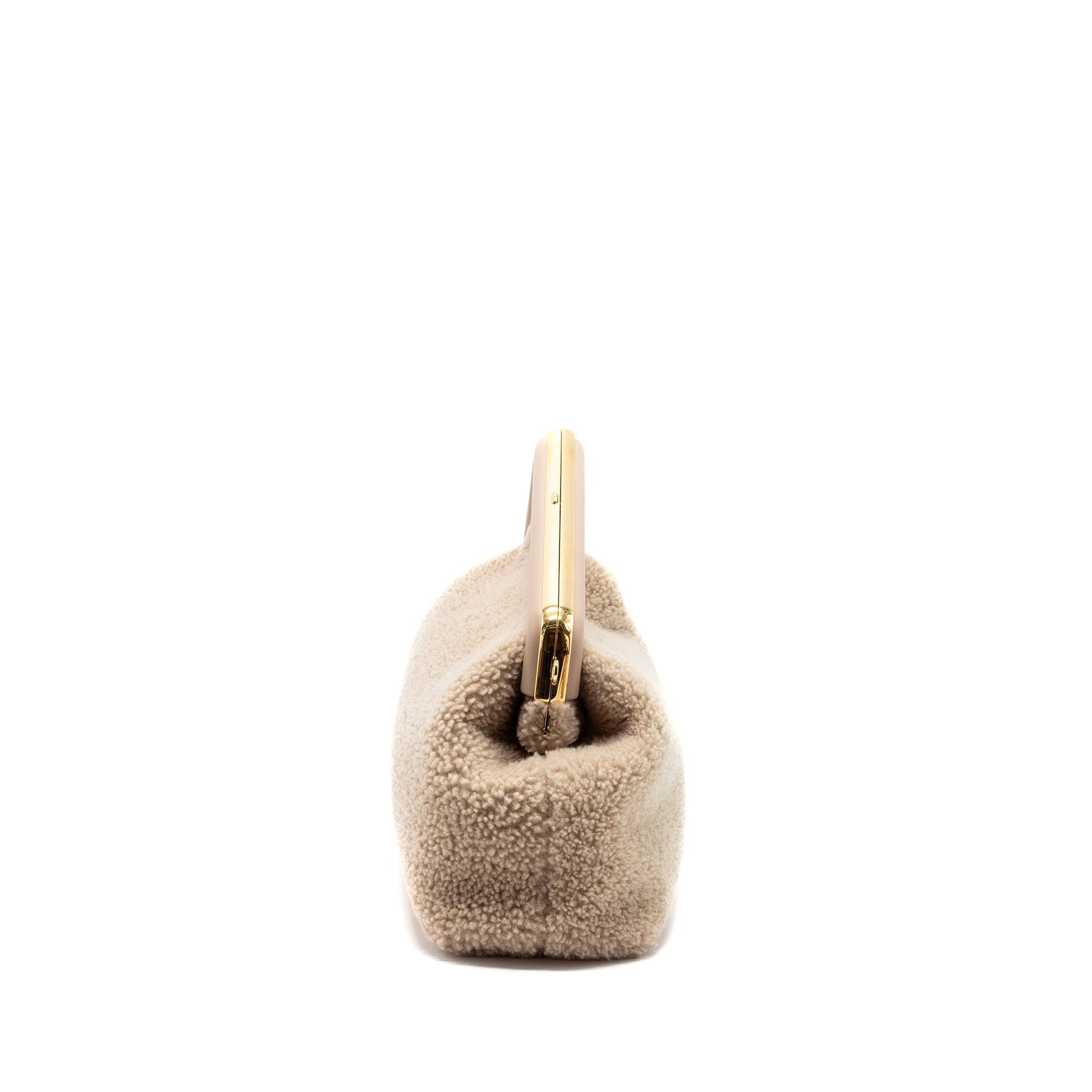 Fendi First Shearling Light Handbag Lambskin Beige Medium Travel Bag